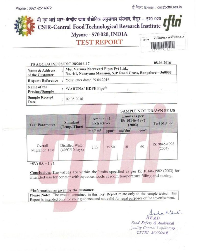 Varuna Pipes Certificate